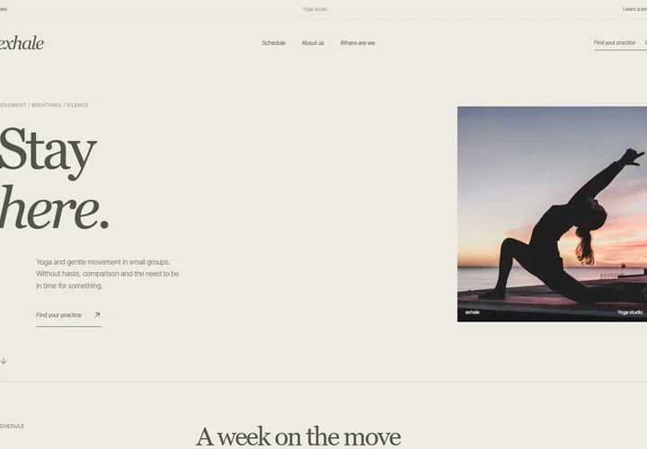 First screen of the site exhale