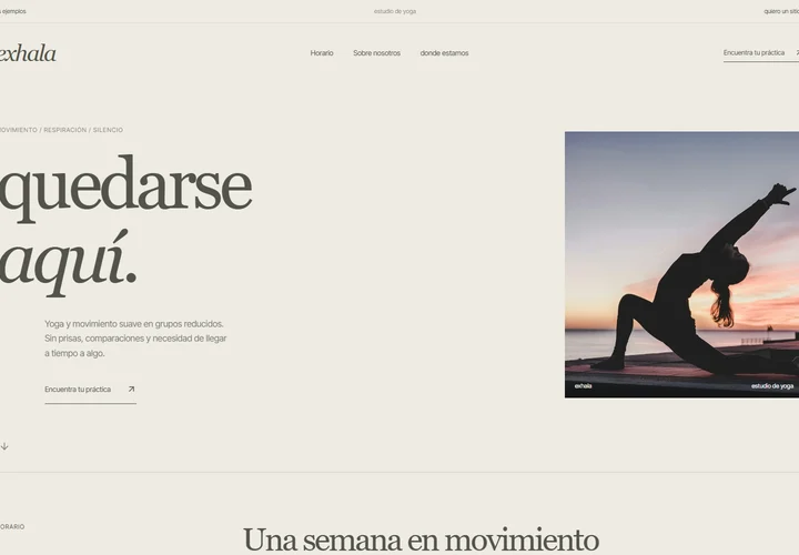 Primera pantalla del sitio. exhala