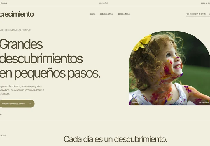 Primera pantalla del sitio. crecimiento