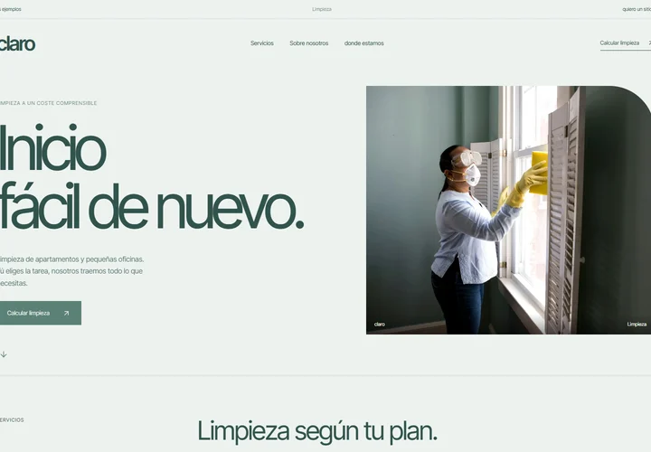 Primera pantalla del sitio. claro