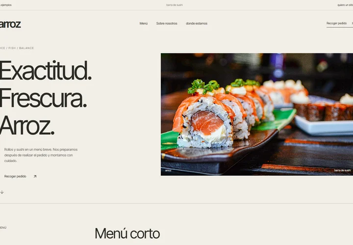 Primera pantalla del sitio. arroz