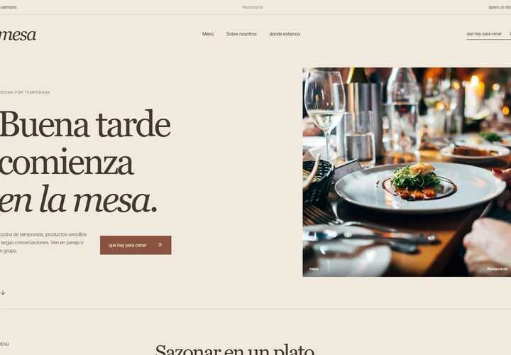 Primera pantalla del sitio. mesa