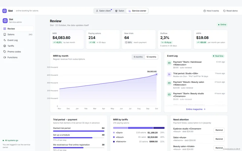 Demo SaaS online booking for salons