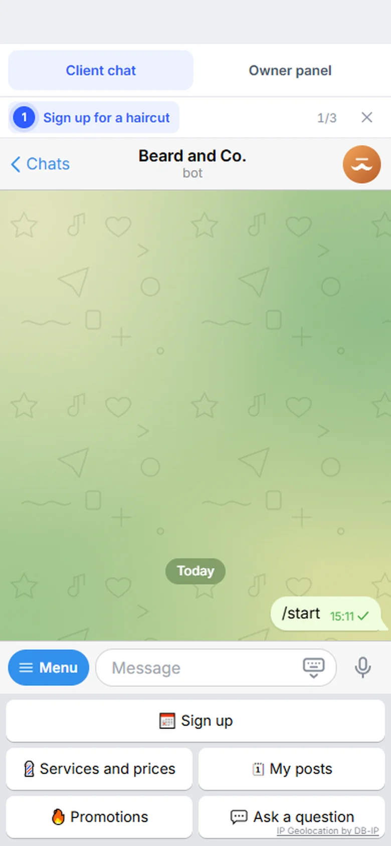 Demo Telegram bot for barbershop entries and owner panel