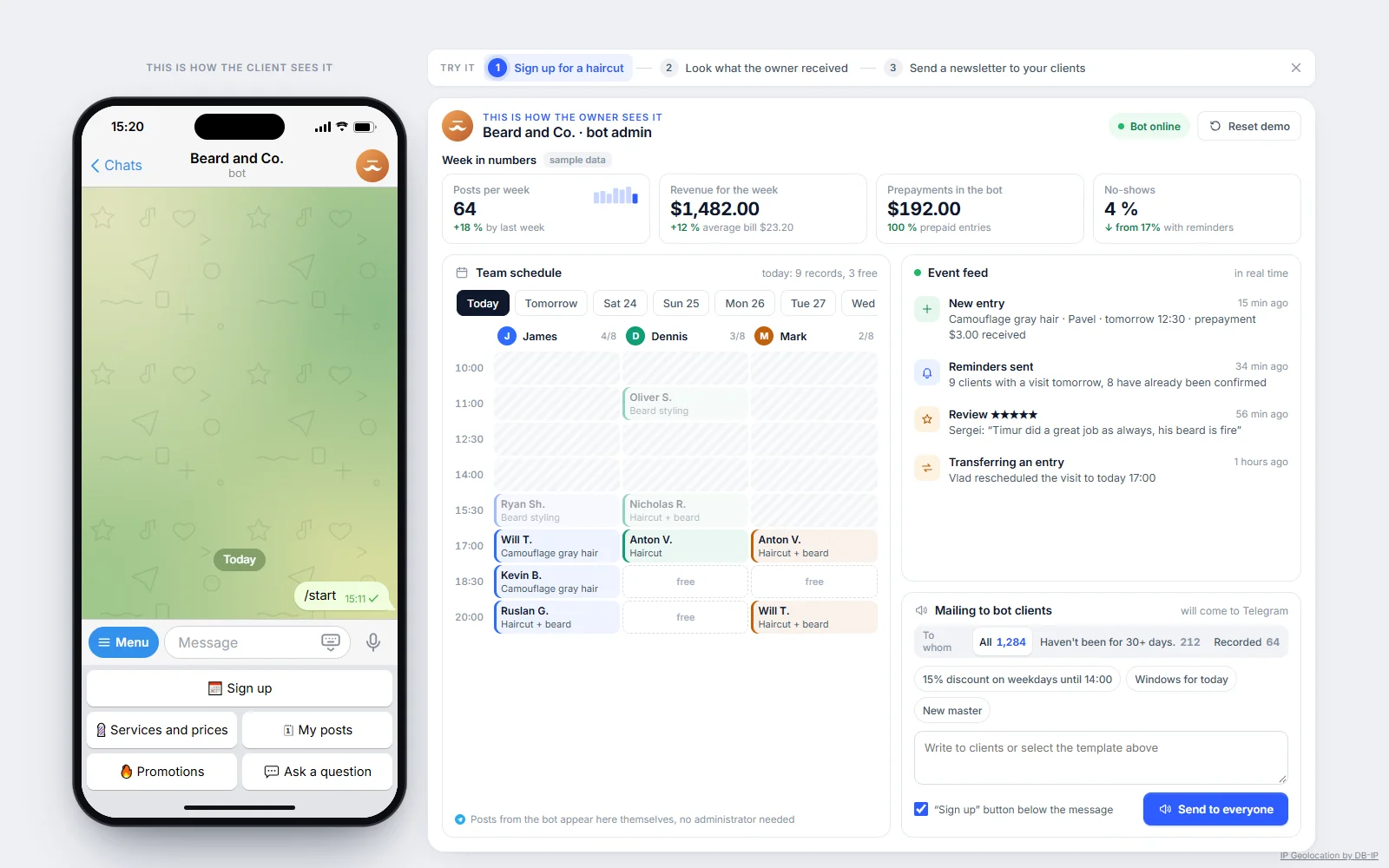 Demo Telegram bot for barbershop entries and owner panel
