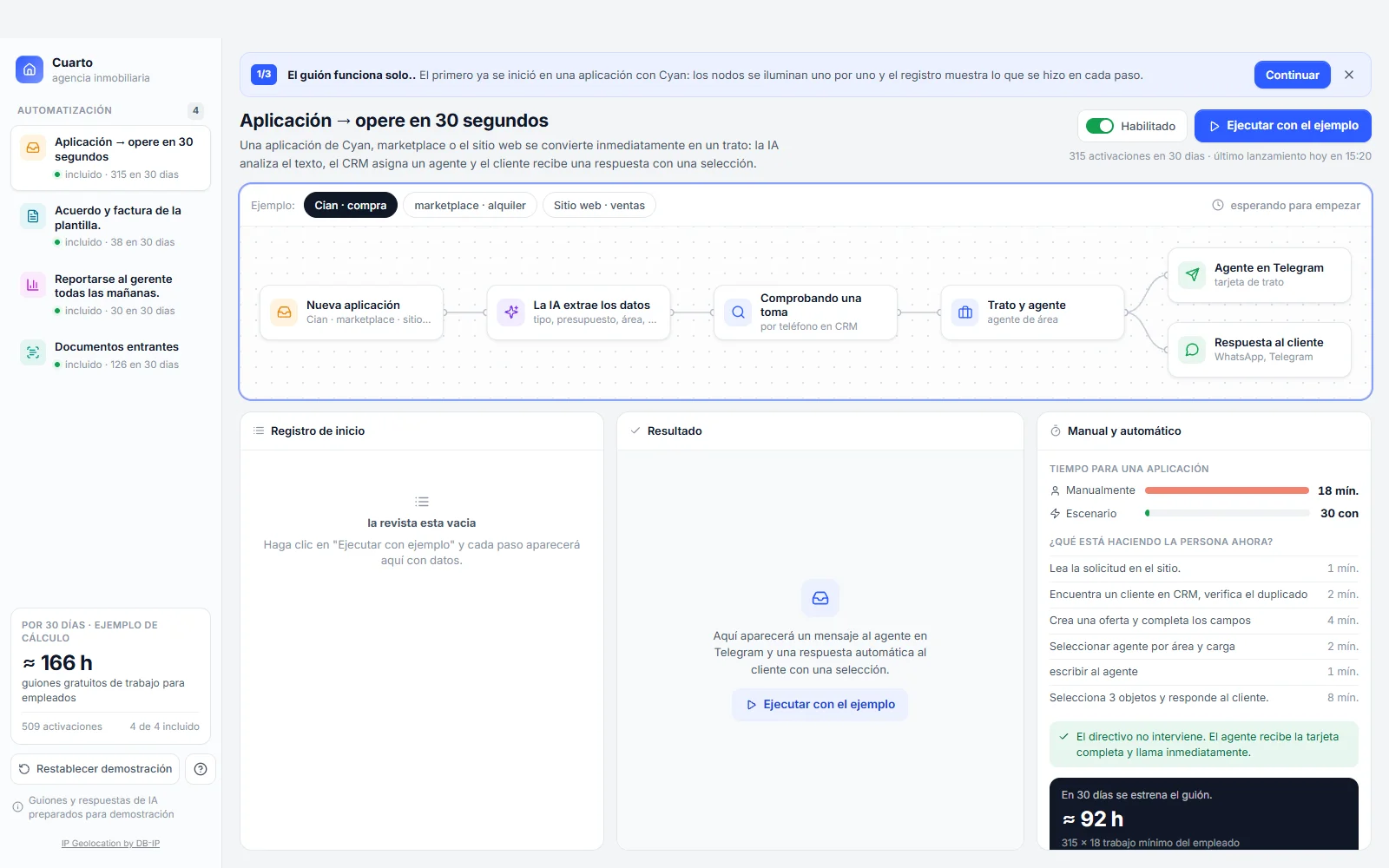 Demostración de automatización: diagrama de escenario de procesamiento de aplicaciones