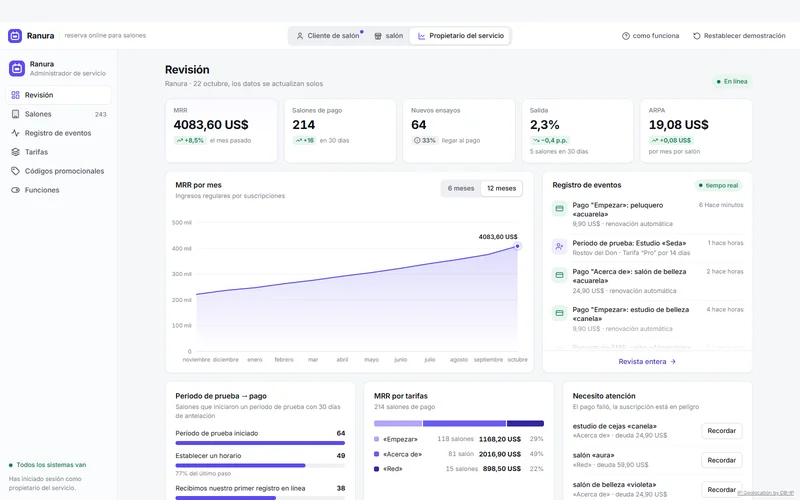 Demo SaaS reserva online para salones