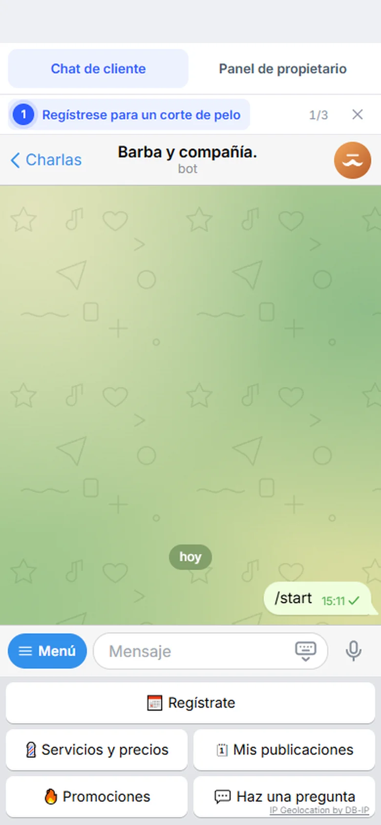 Bot de demostración de Telegram para entradas de barbería y panel de propietarios