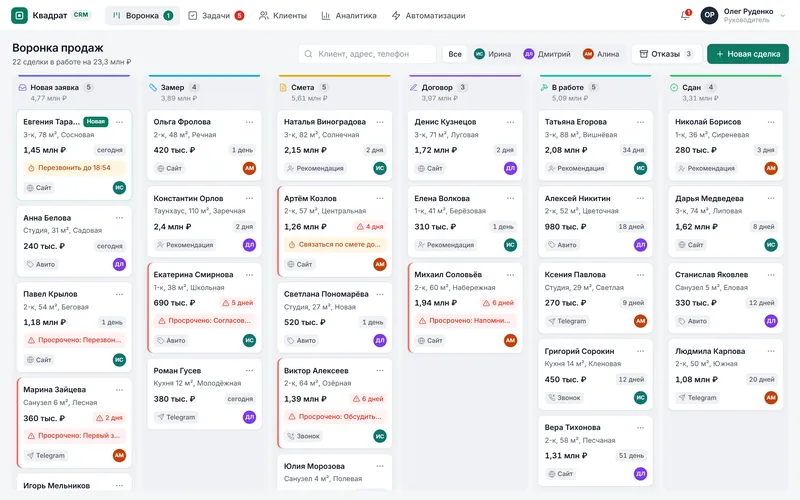 Демо CRM для студии ремонта
